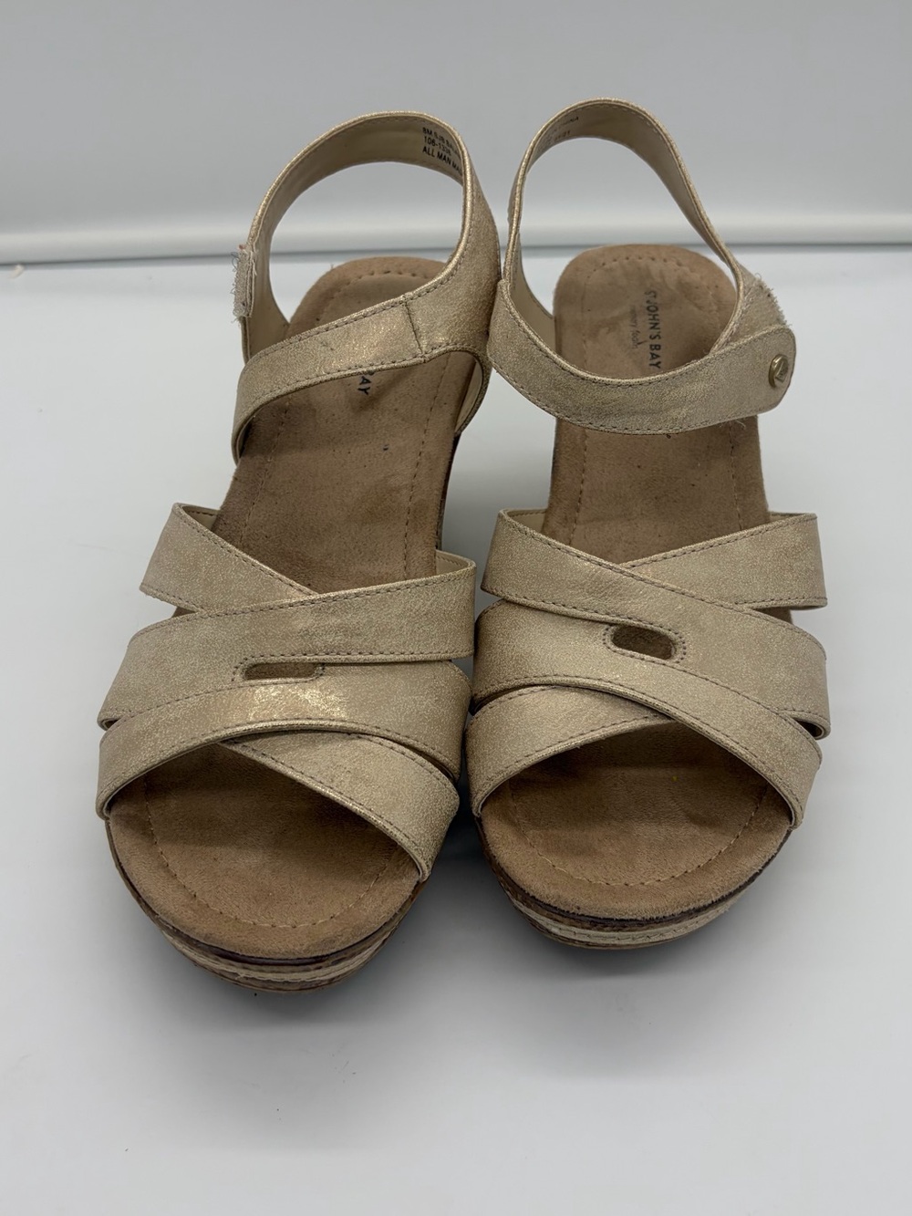 Sperry Metallic Beige/Tan Crisscross Wedge Sandals